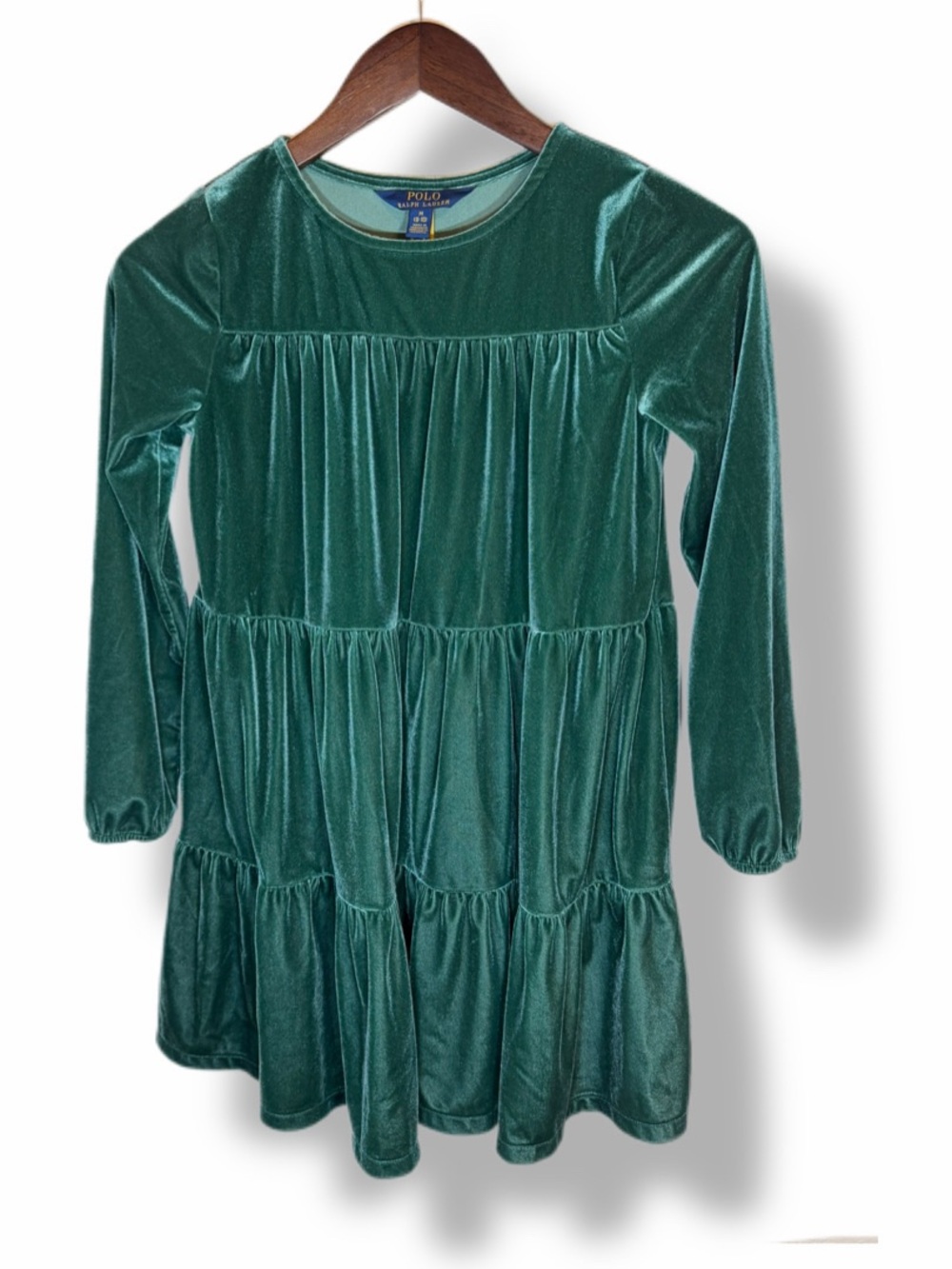 Polo Ralph Lauren Girls Green Velvet Tiered Holiday Dress M 8-10